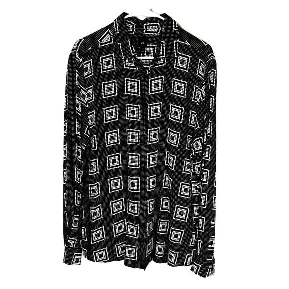 RIVER ISLAND Black and White Geometric Print Button-Up Shirt Size Medium NWOT - Picture 1 of 6